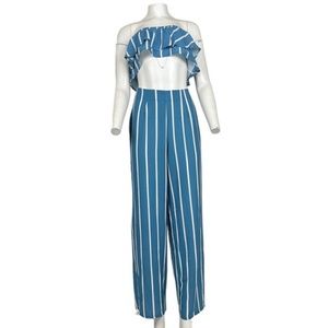 Striped Pants Set Blue / White